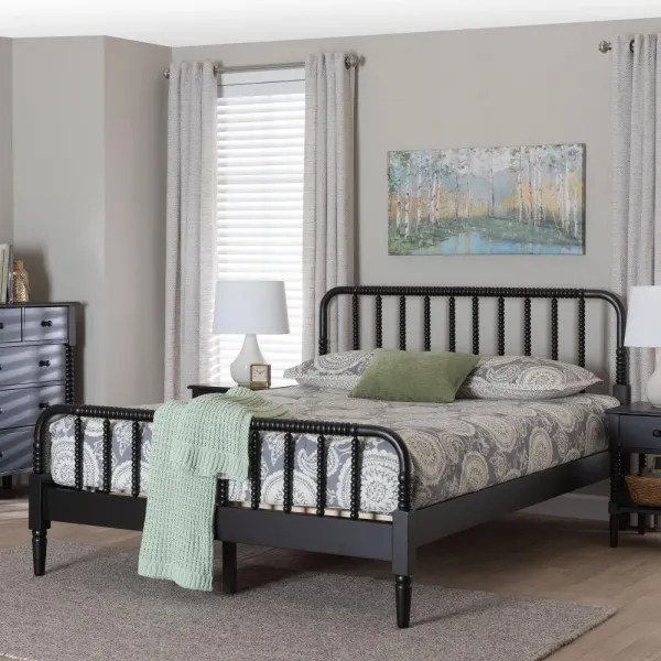 Welsh Black Spindle Wood King Platform Bed