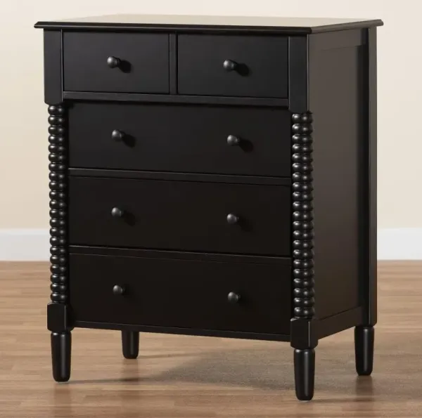 Welsh Black Spindle Wood 5-Drawer Chest