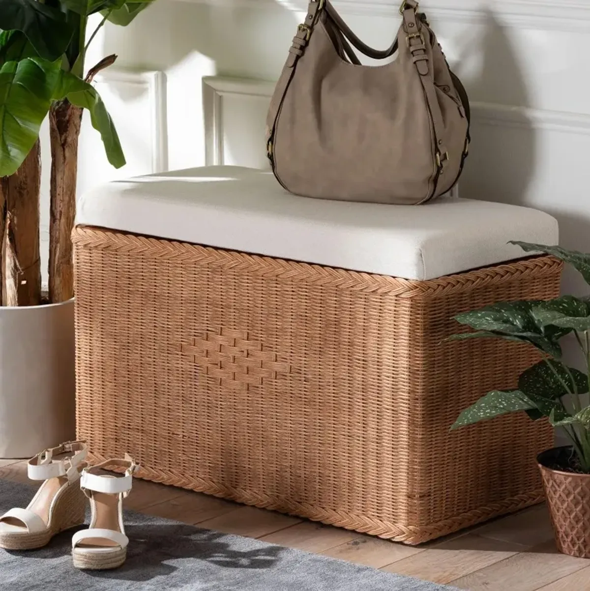 Ronan Natural Rattan Storage Bench