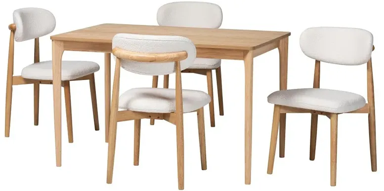 Gemma White and Natural Wood 5 Piece Dining Set