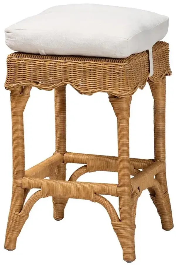 White Scallop Honey Rattan Counter Stool - Maya
