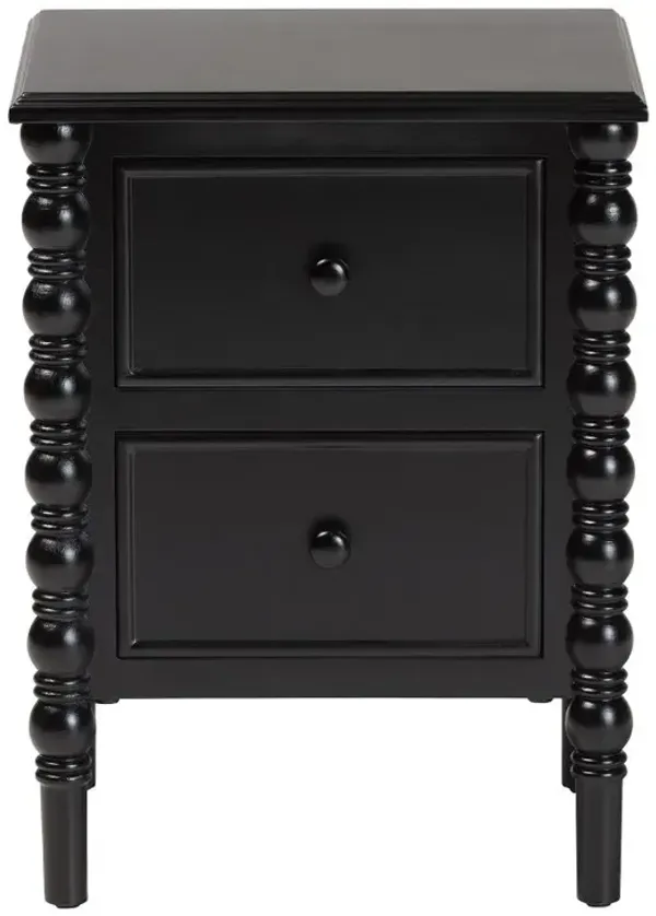 Milena Classic Black Wood 2-Drawer End Table with Spindle Legs