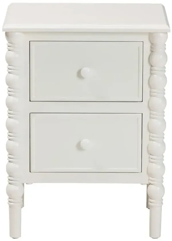 Milena Classic White Wood 2-Drawer End Table with Spindle Legs