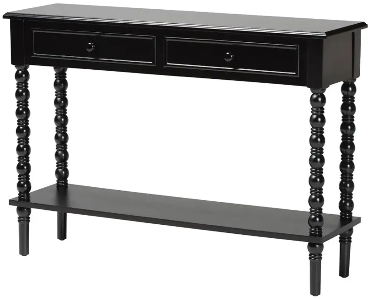 Milena Classic Black Wood 2-Drawer Console Table with Spindle Legs