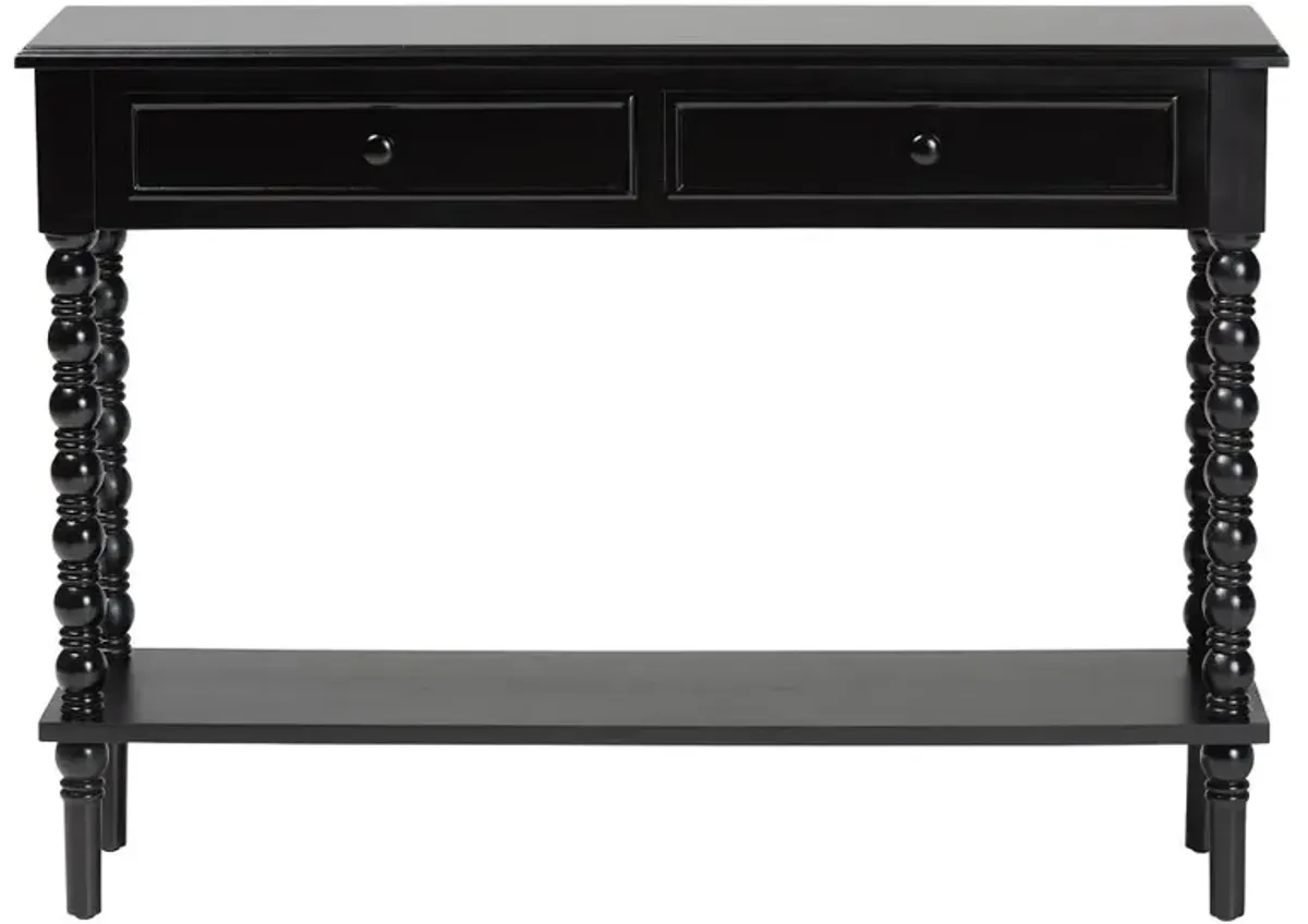 Milena Classic Black Wood 2-Drawer Console Table with Spindle Legs