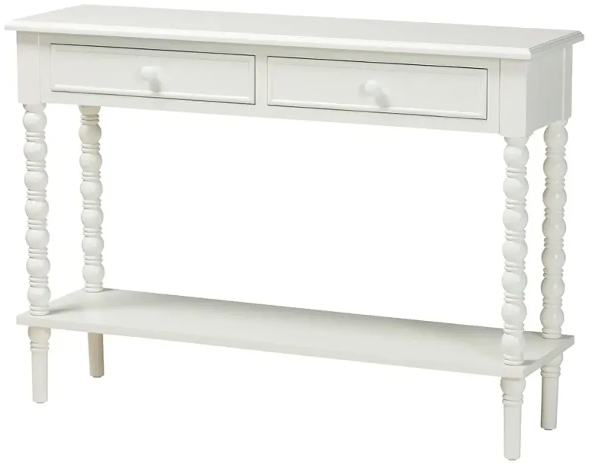 Milena Classic White Wood Console Table with Spindle Legs