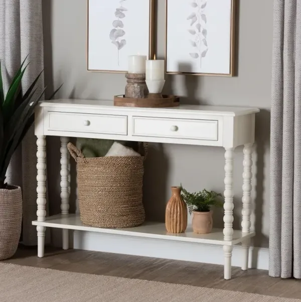 Milena Classic White Wood Console Table with Spindle Legs