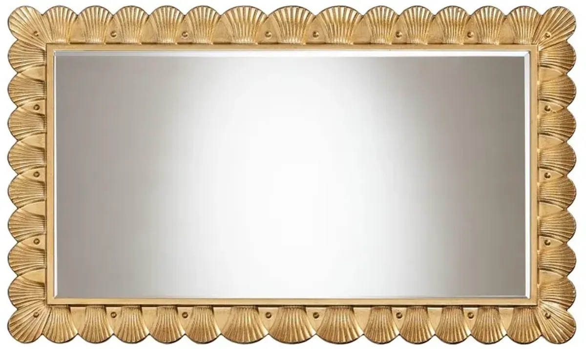 Vadim Antique Golden Wood Wall Mirror with Seashell Border