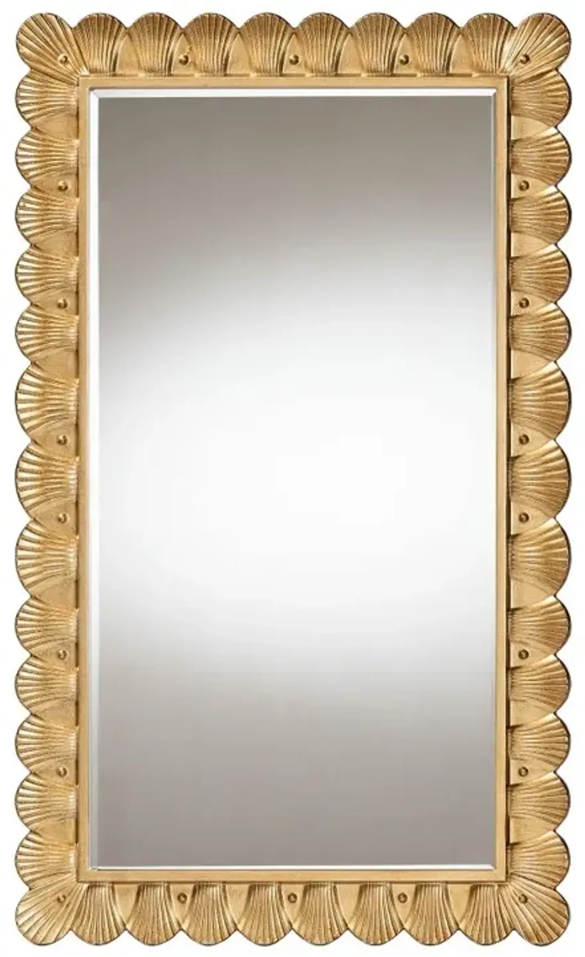 Vadim Antique Golden Wood Wall Mirror with Seashell Border