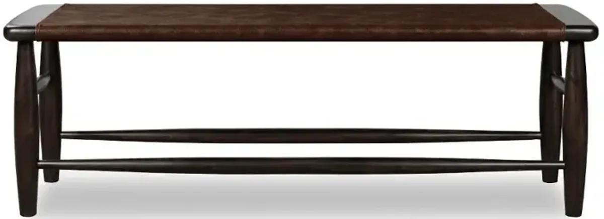 Koko Minx Brown Wood and Faux Leather Accent Bench