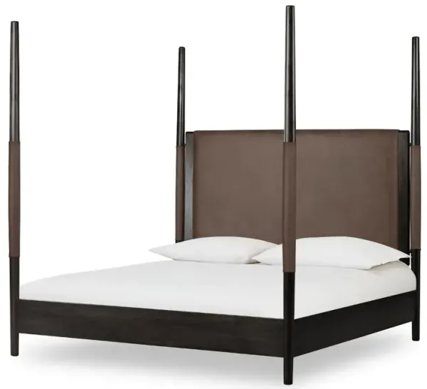 Koko Minx Brown Wood and Faux Leather Queen Poster Bed