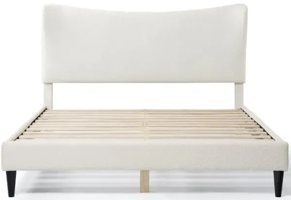 Gail White Boucle Queen Platform Bed with Curved Headboard