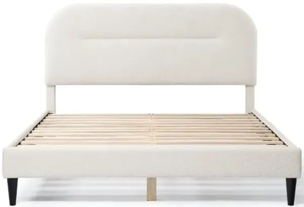Gail White Boucle Queen Platform Bed with Rounded Headboard