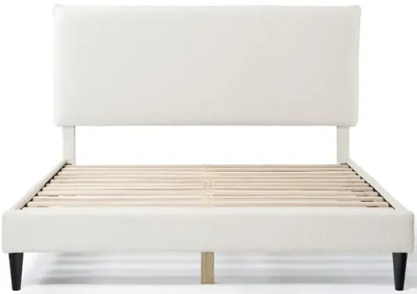 Gail White Boucle Queen Platform Bed with Pillow Headboard