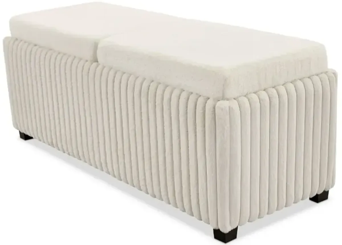 Cyrene White Chenille Storage Bench with 2 Tray Tops
