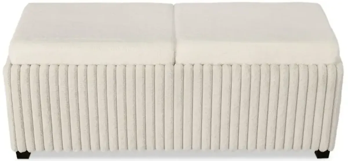 Cyrene White Chenille Storage Bench with 2 Tray Tops