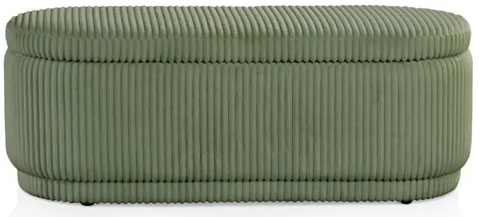 Elyndra Green Chenille Oval Storage Bench