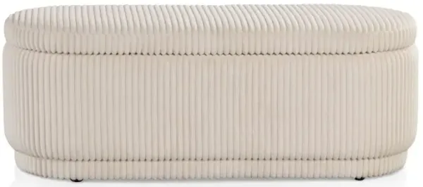Elyndra Beige Pink Chenille Oval Storage Bench