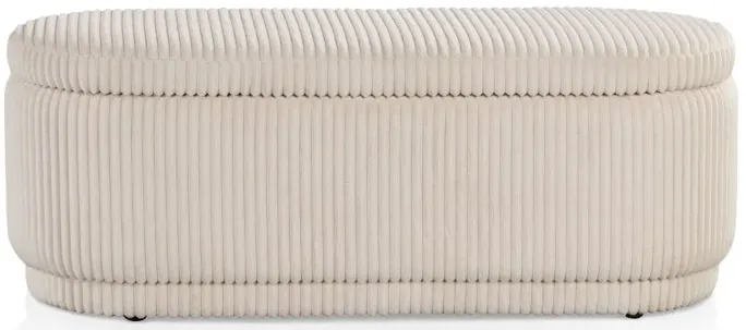 Elyndra Beige Pink Chenille Oval Storage Bench