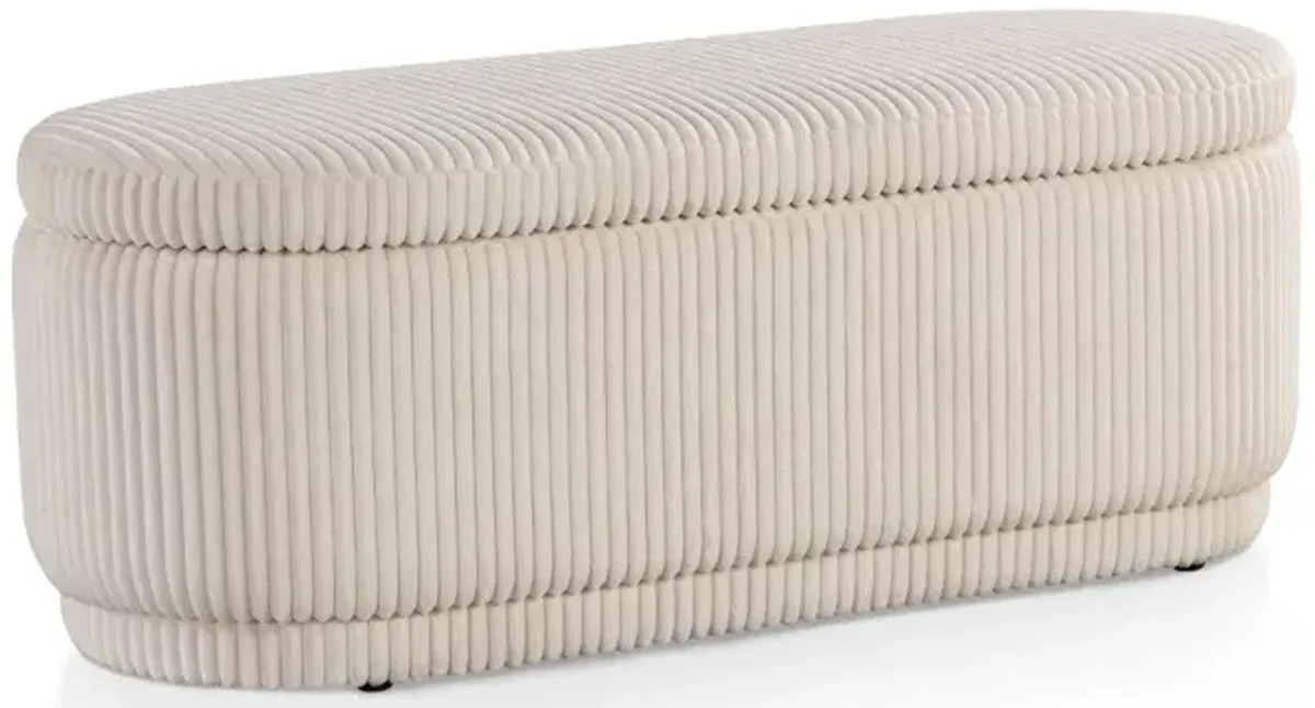 Elyndra Beige Pink Chenille Oval Storage Bench