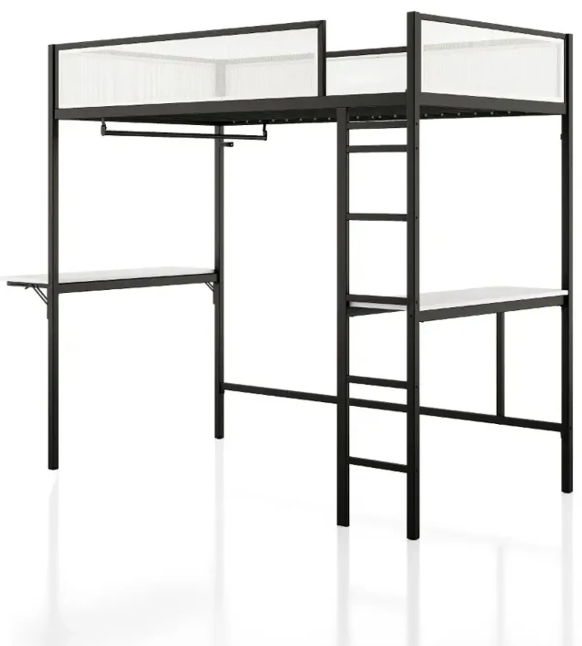 Jackson Black Metal Twin Loft Bed with Dual Desks