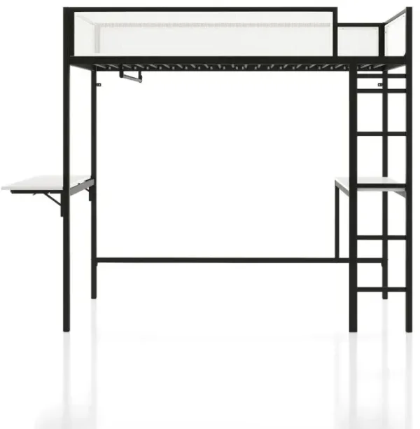 Jackson Black Metal Twin Loft Bed with Dual Desks