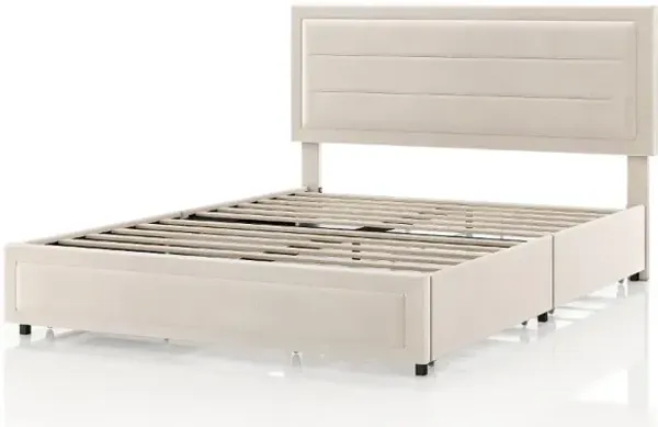 Jacinth Ivory Velvet 4-Drawer Full Platform Bed