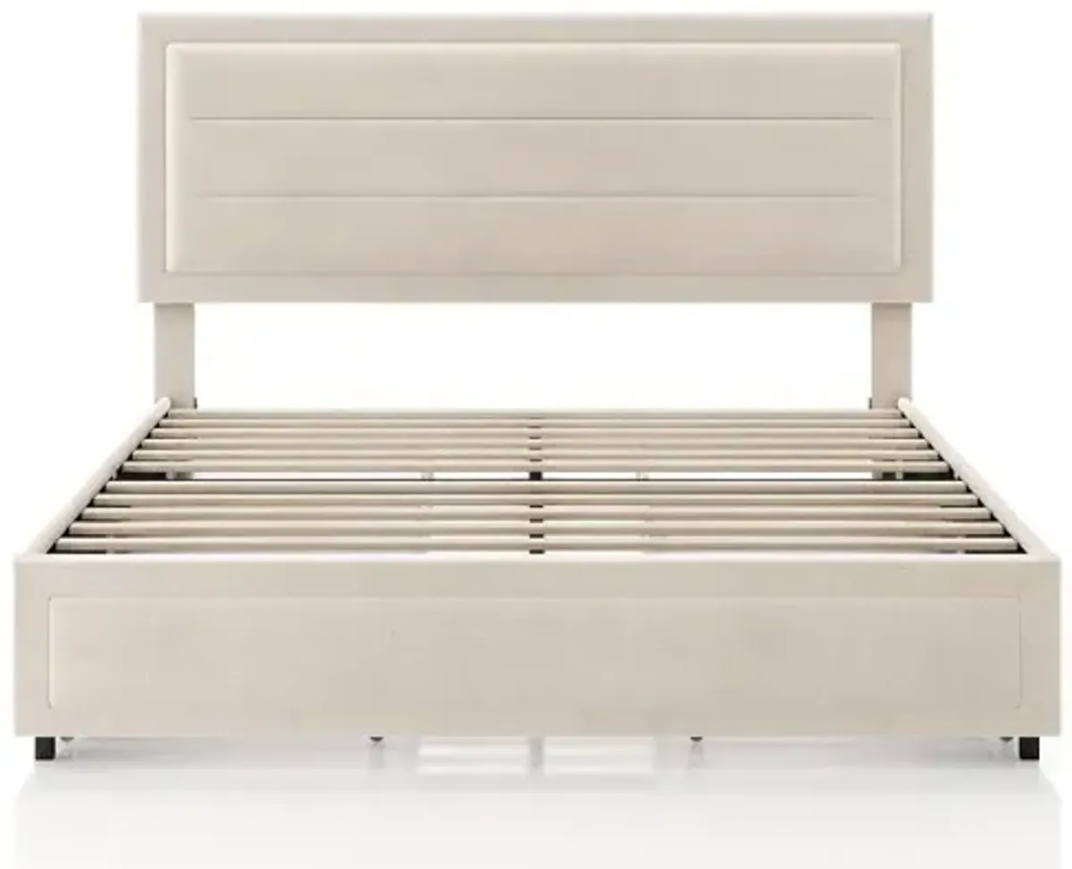 Jacinth Ivory Velvet 4-Drawer Full Platform Bed