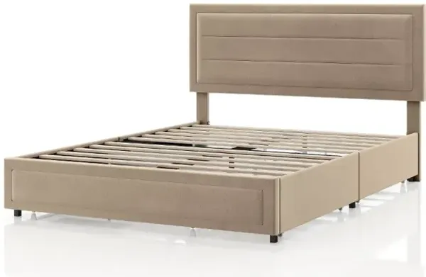 Jacinth Light Brown Velvet 4-Drawer Full Platform Bed