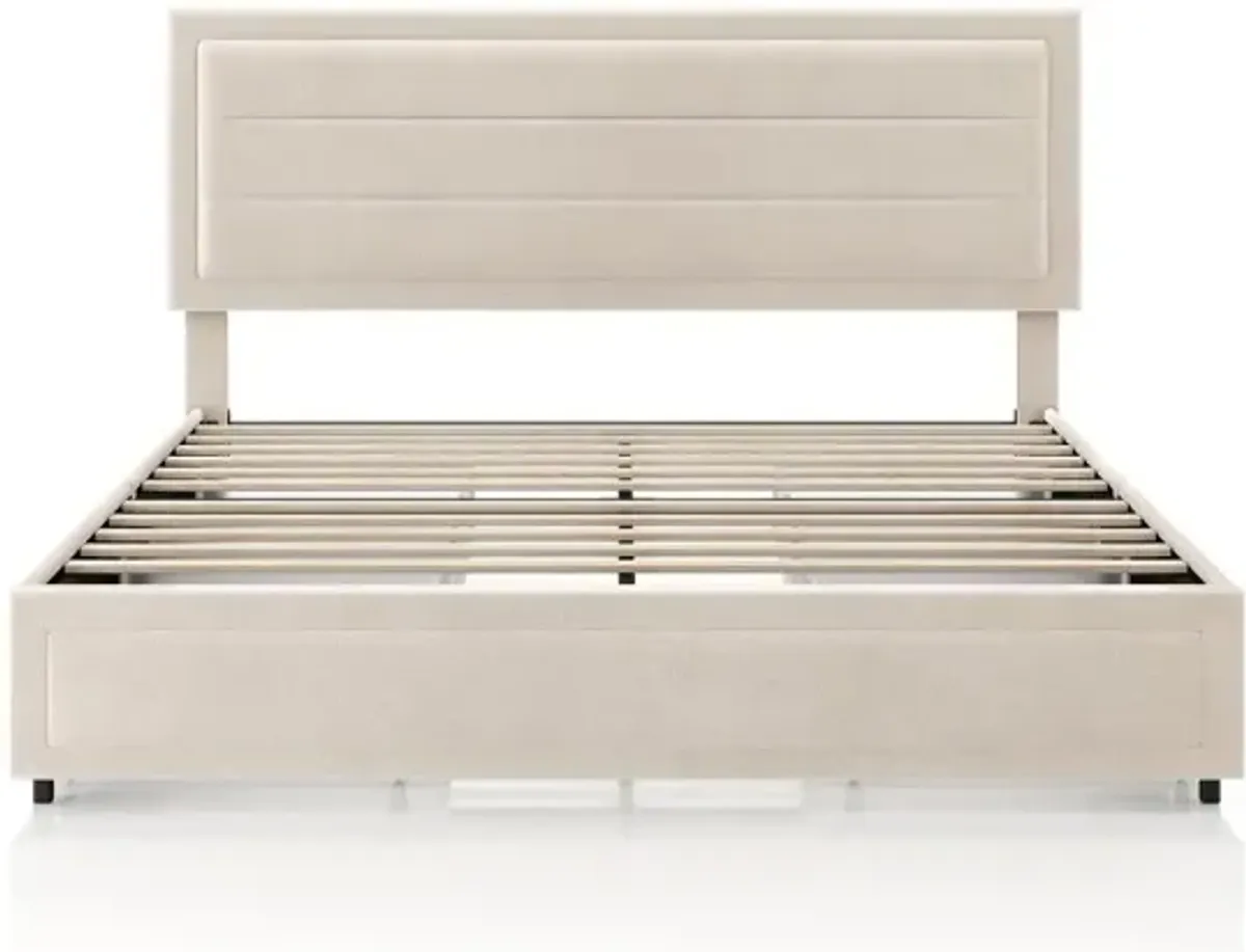 Jacinth Ivory Velvet 4-Drawer Queen Platform Bed