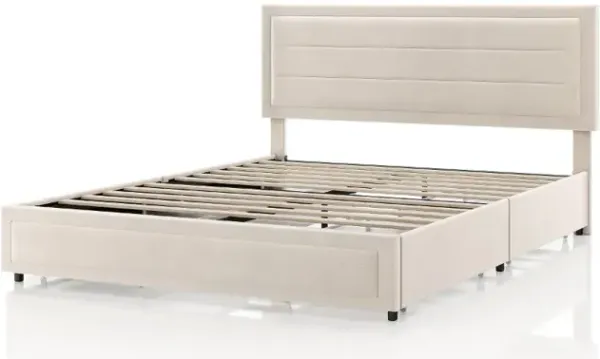 Jacinth Ivory Velvet 4-Drawer Queen Platform Bed
