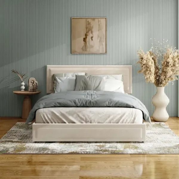 Jacinth Ivory Velvet 4-Drawer Queen Platform Bed