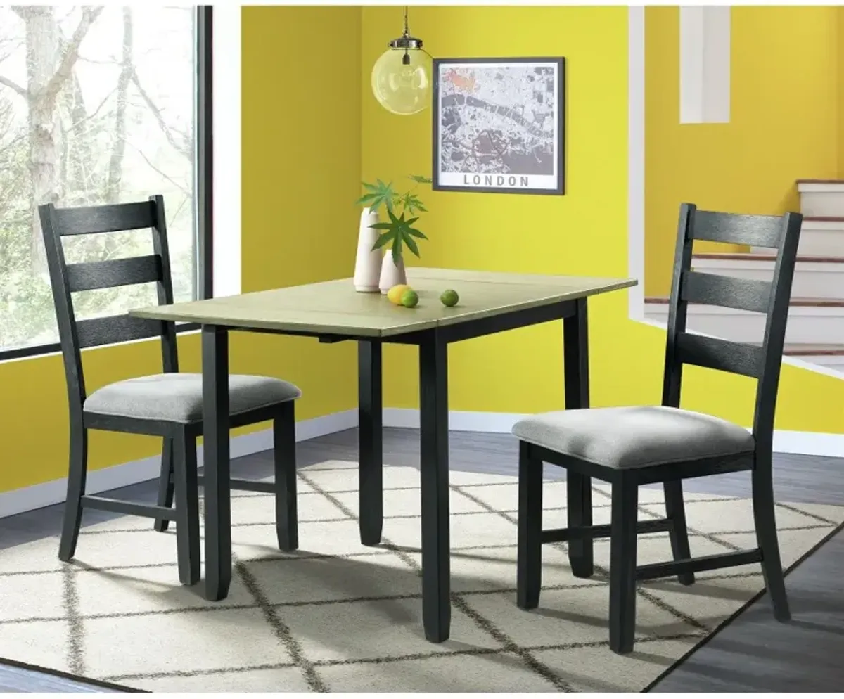 Martin Gray and Black 3 Piece Dropleaf Table Set
