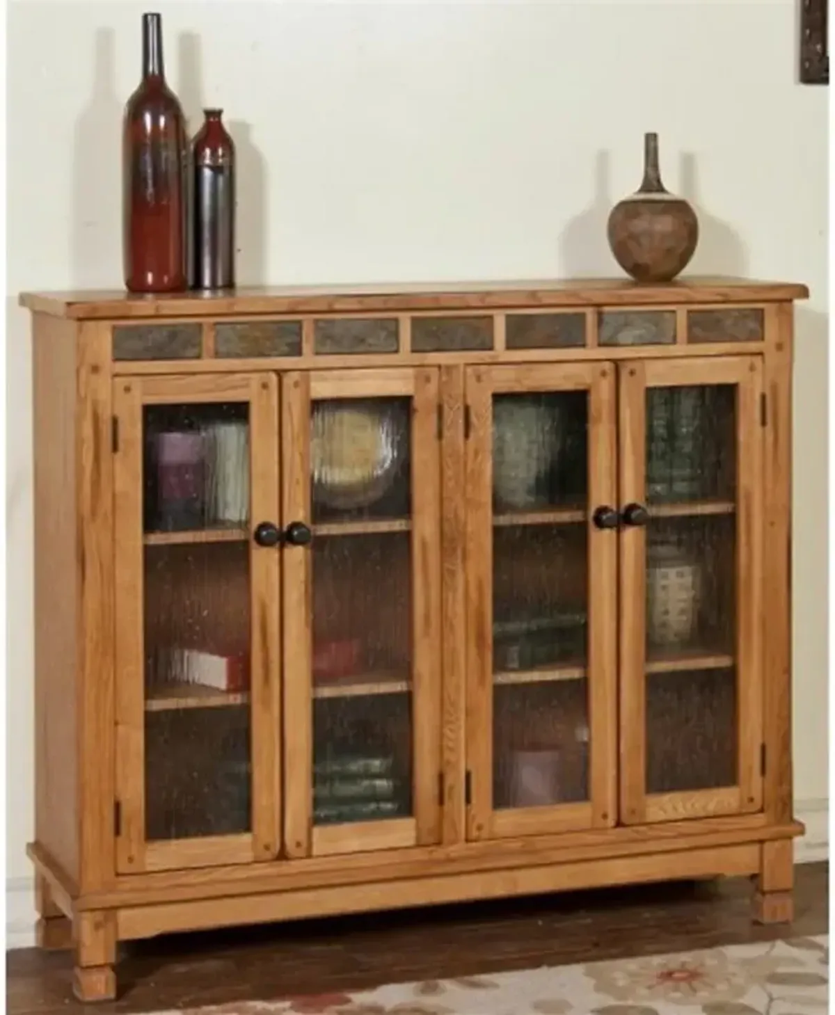 Sedona Rustic Oak Bookcase with Slate Inlays