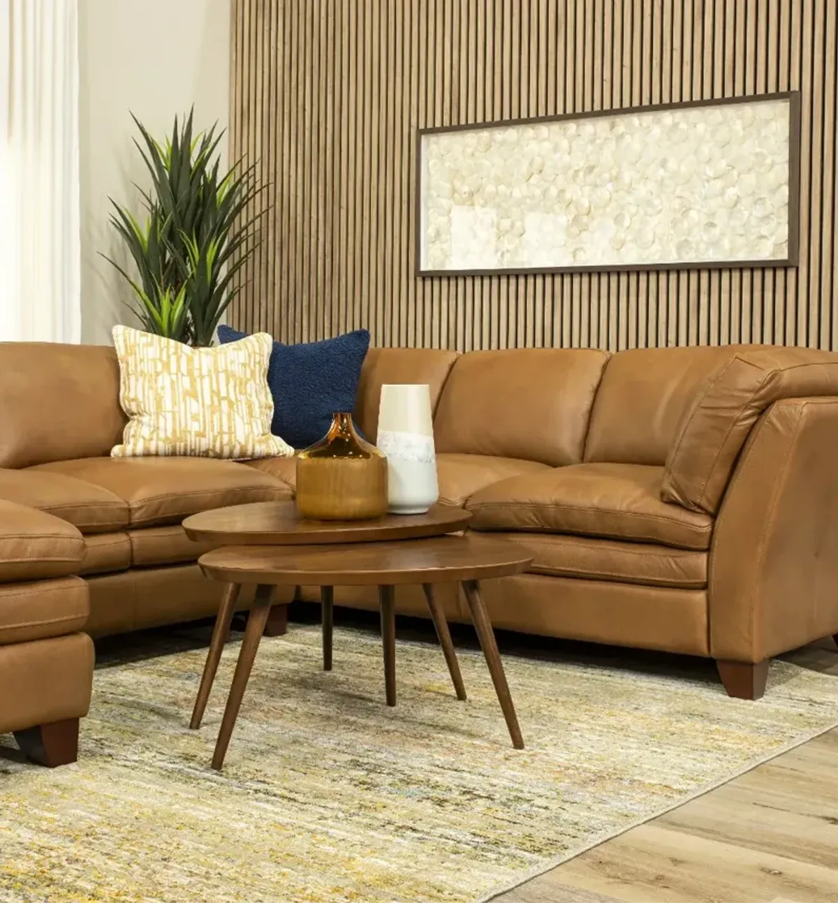 Sierra Camel Brown Leather 3-Piece Sectional