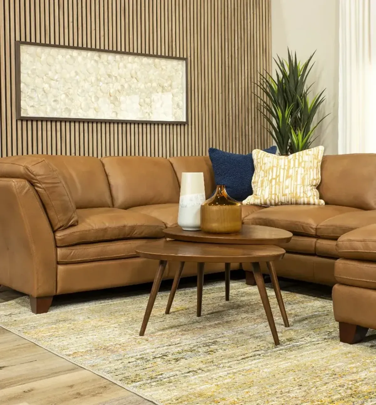 Sierra Camel Brown Leather 3 Piece Sectional