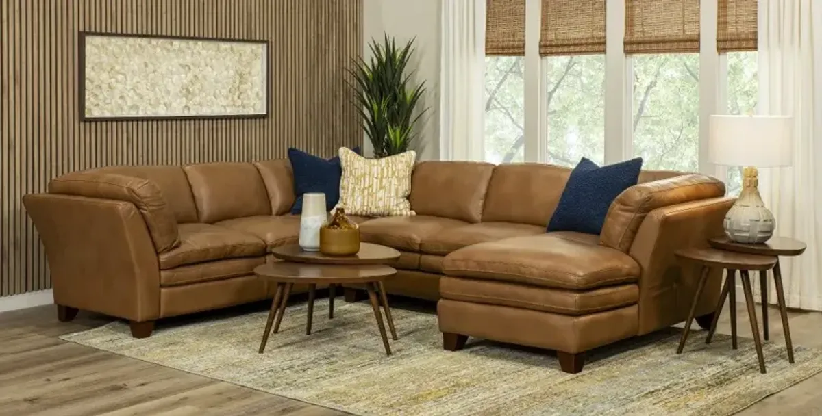 Sierra Camel Brown Leather 3 Piece Sectional