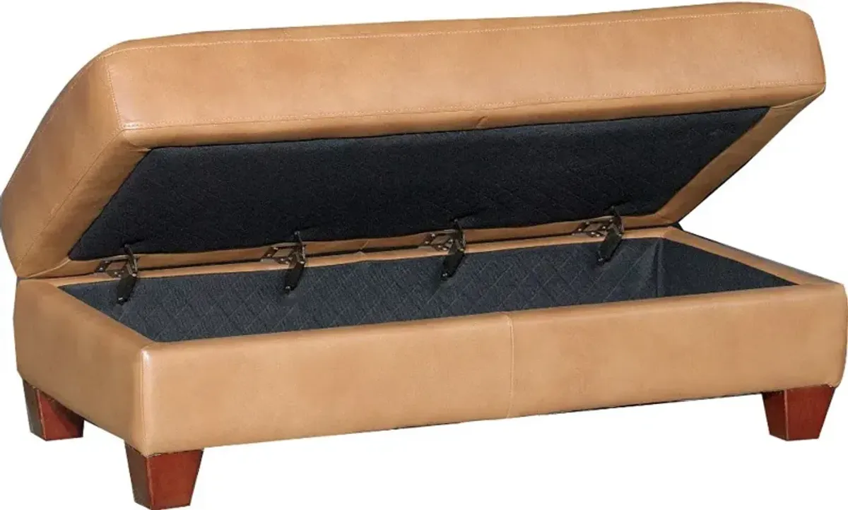 Sierra Camel Brown Leather Storage Ottoman