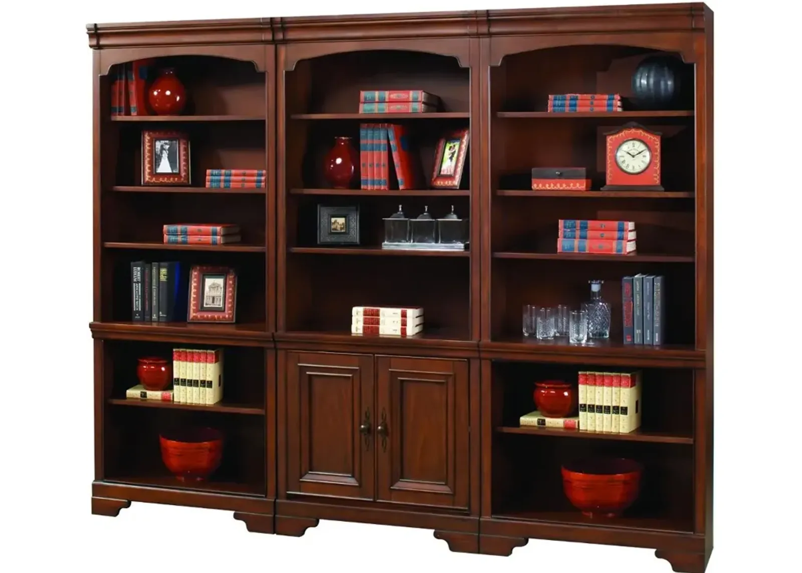 Richmond 3 Piece Cherry Brown Bookcase Wall