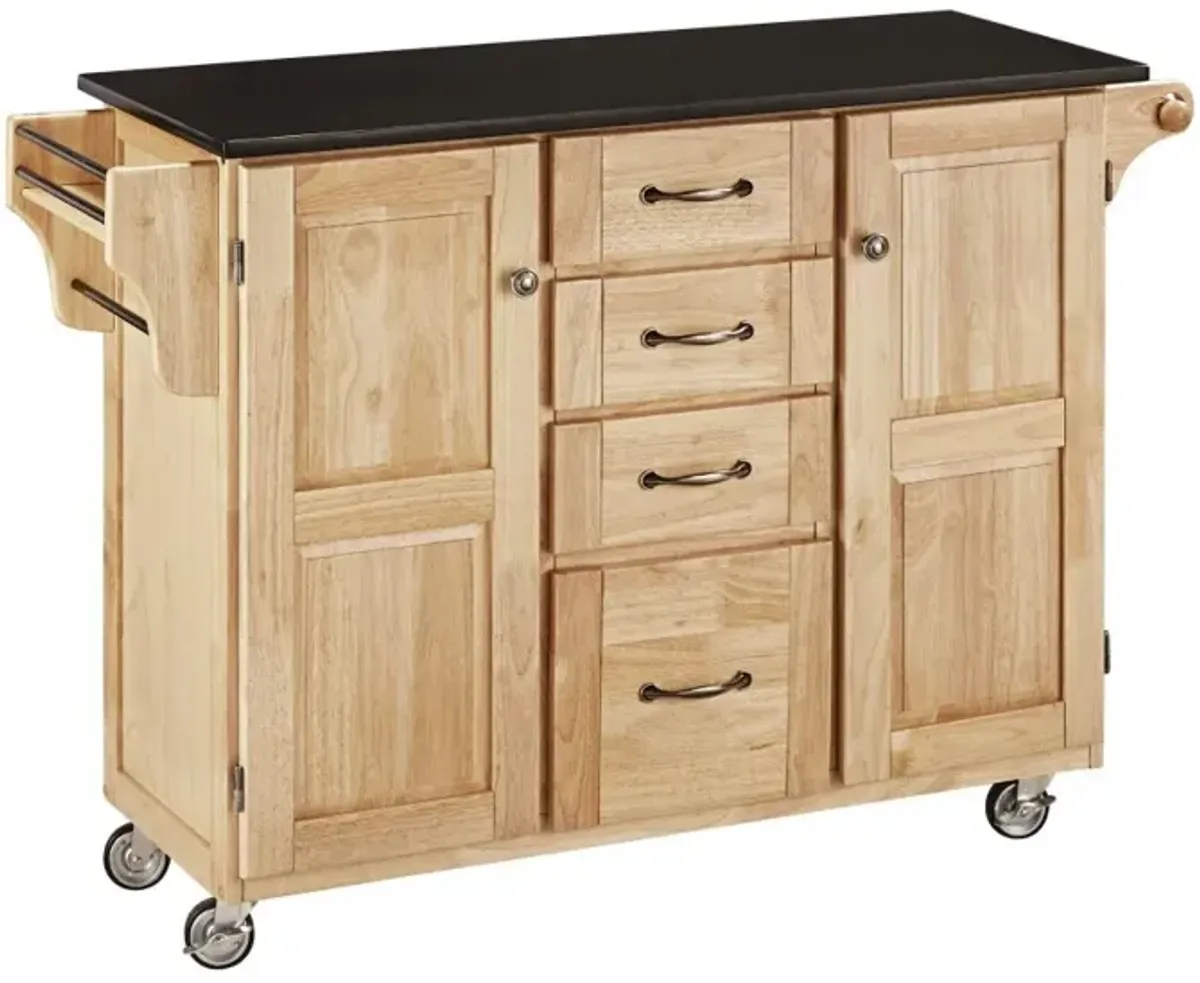 Create A Cart Natural Kitchen Cart with Black Granite Top