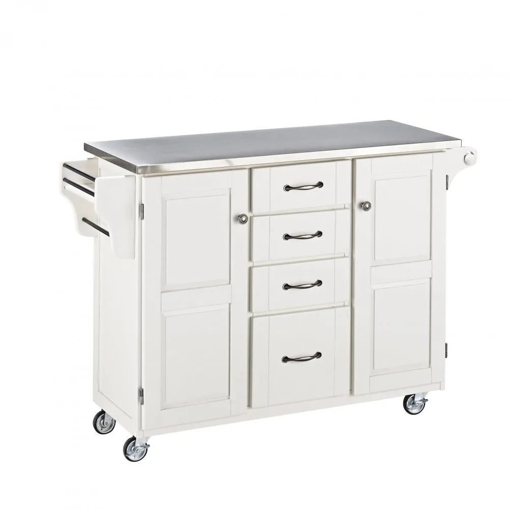 White Kitchen Cart with Stainless Steel Top - Create-a-Cart