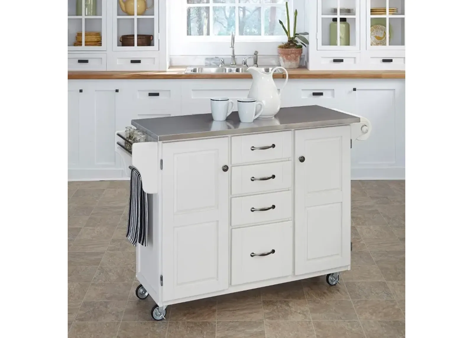 White Kitchen Cart with Stainless Steel Top - Create-a-Cart