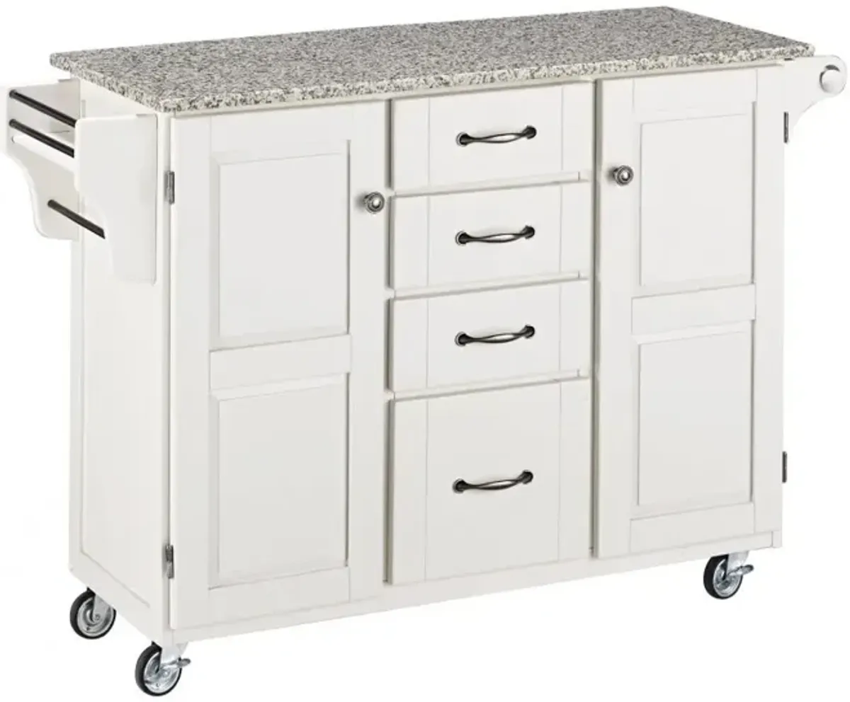 White Kitchen Cart with White and Black Granite Top - Create-a-Cart