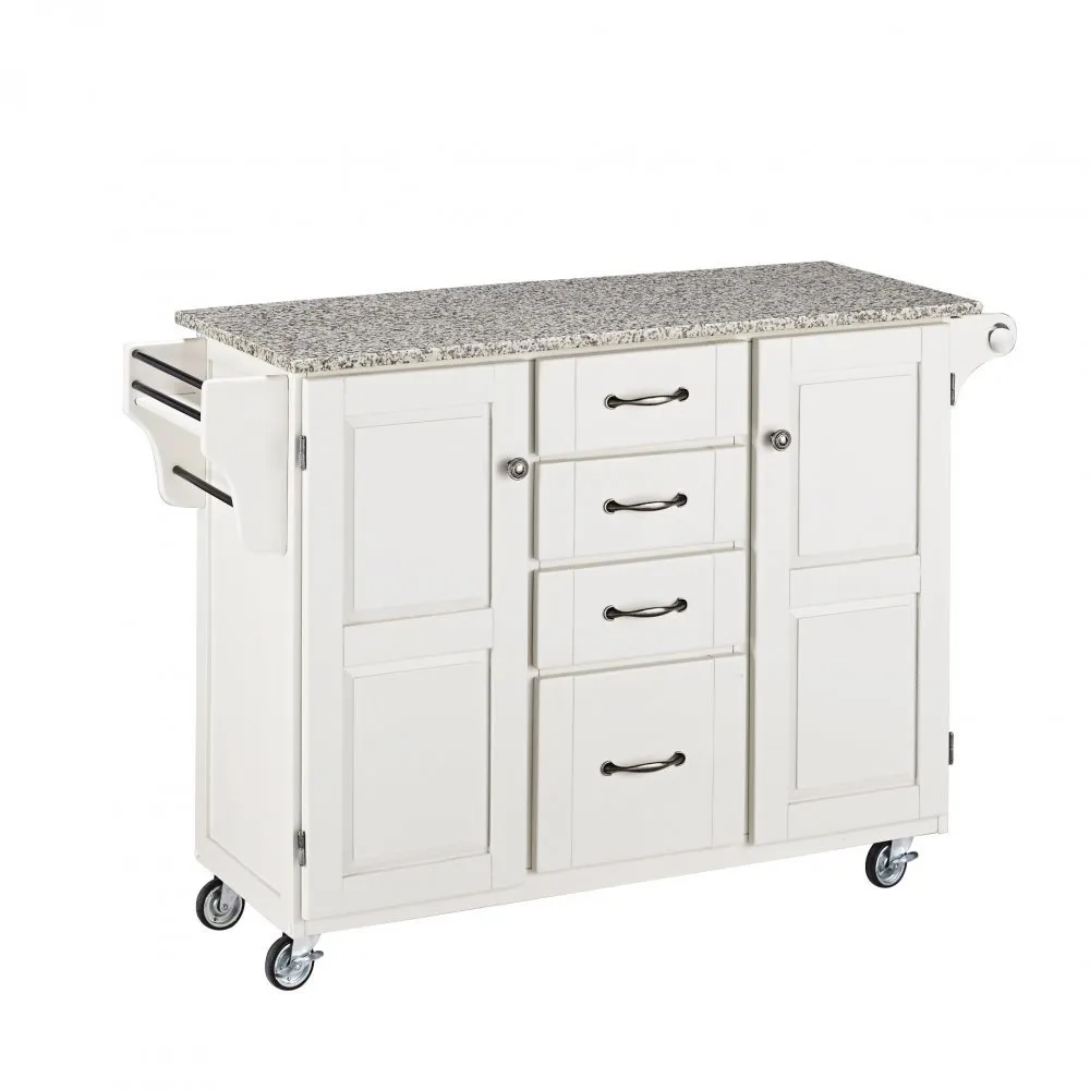 White Kitchen Cart with White and Black Granite Top - Create-a-Cart