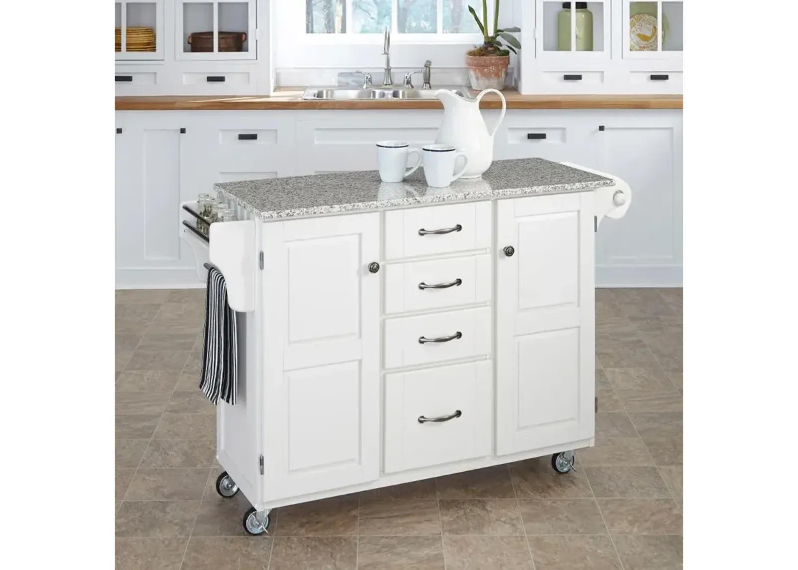 White Kitchen Cart with White and Black Granite Top - Create-a-Cart