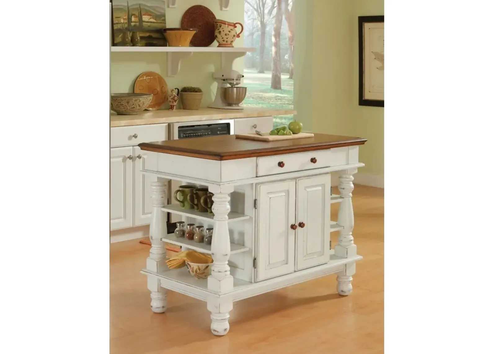 Americana Antiqued White Kitchen Island