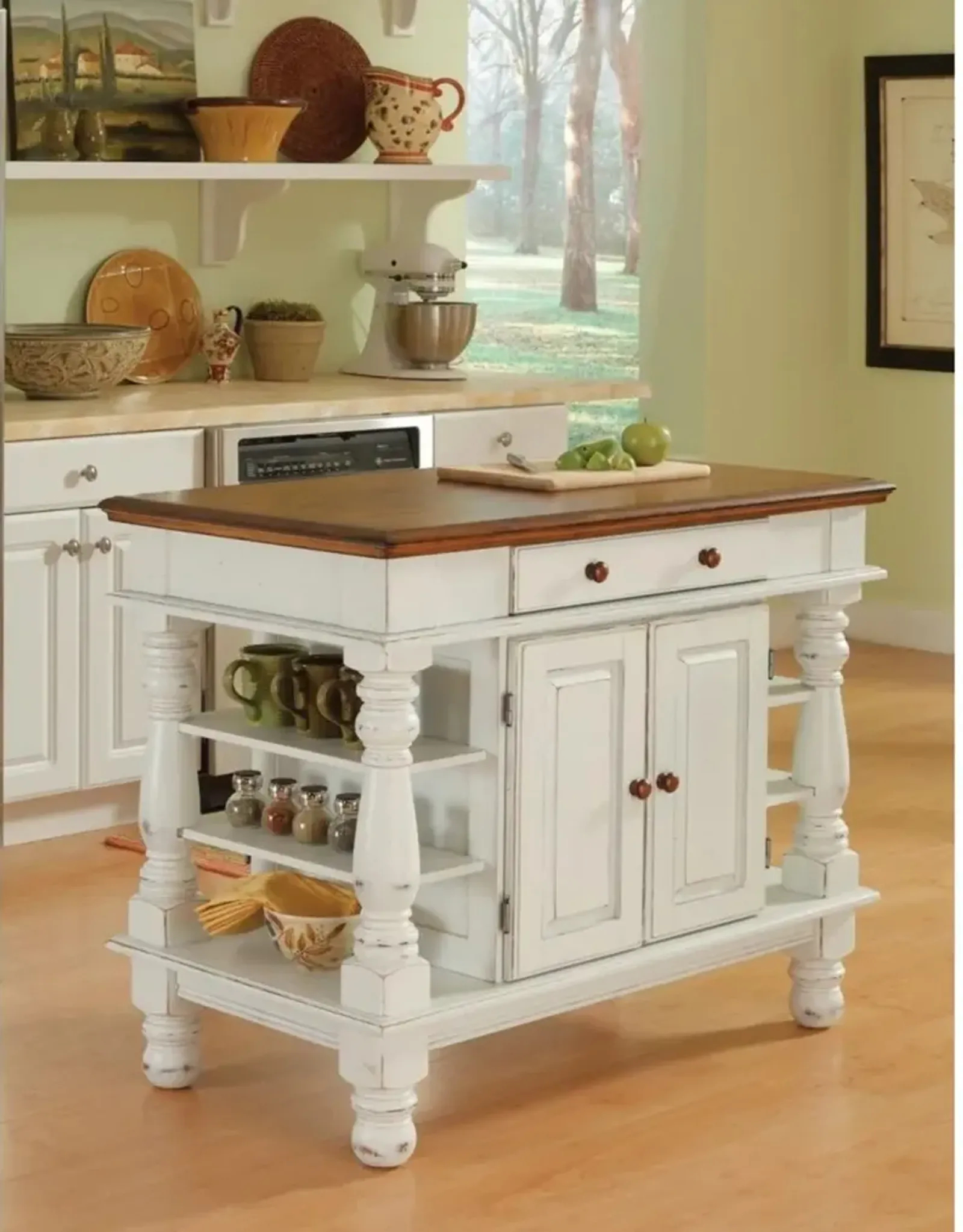 Americana Antiqued White Kitchen Island