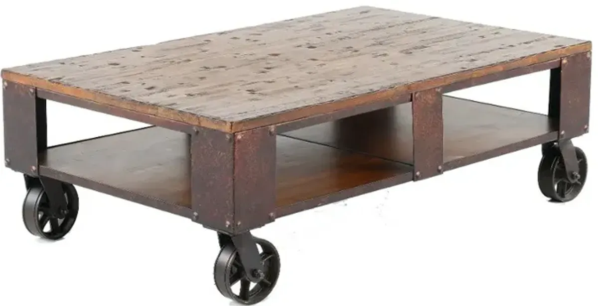 Pinebrook Brown Coffee Table on Wheels