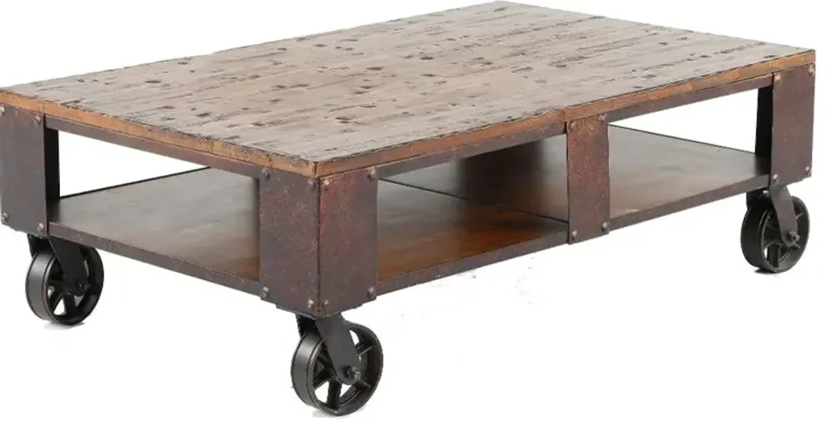 Pinebrook Industrial Coffee Table on Wheels