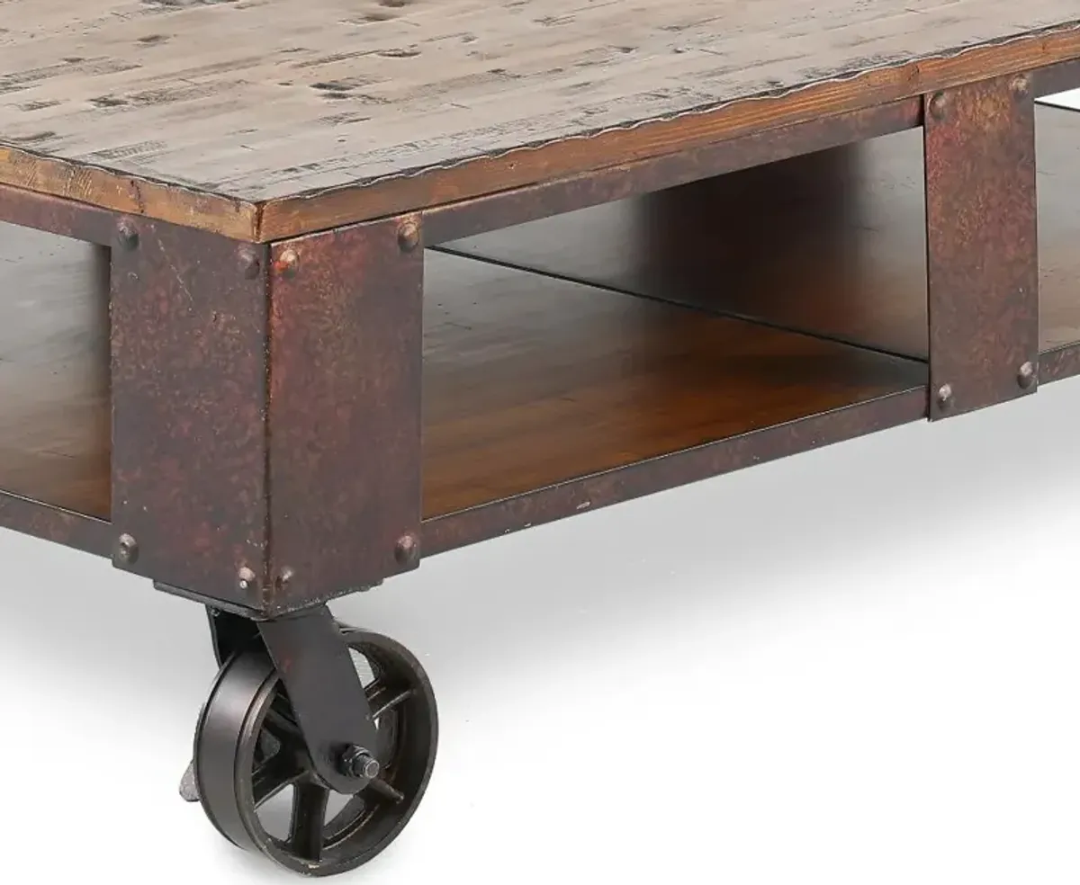 Pinebrook Industrial Coffee Table on Wheels